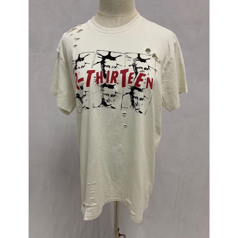 R13 Mona Lisa Boy Distressed Printed Cotton T-shirt In White Size S - Picture 3 of 7